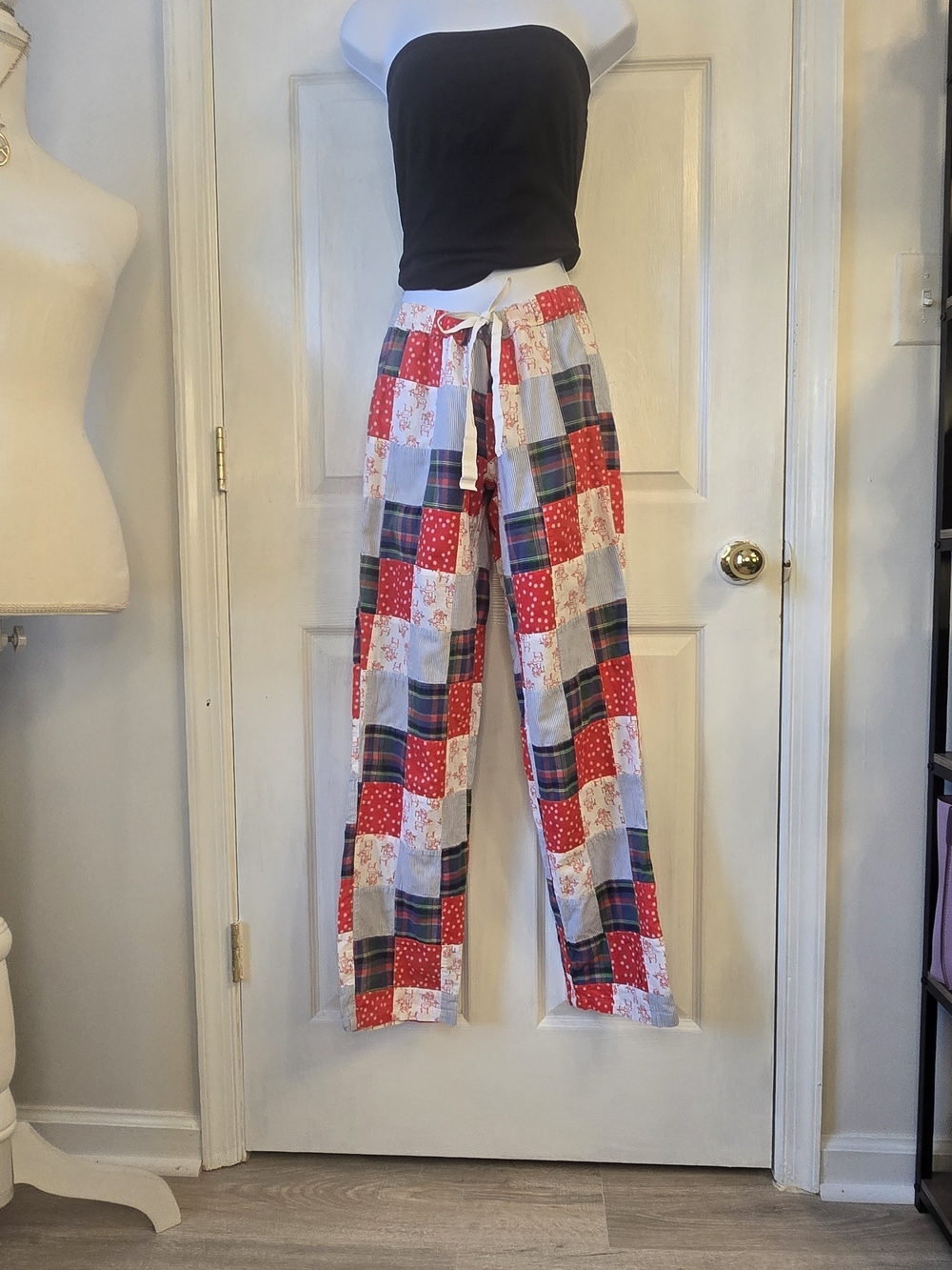 Aerie Y2k Vintage Festive Red Green Plaid Patchwork Pajama Loung Pants Small